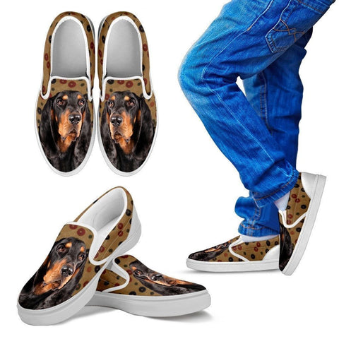 Black and Tan Coonhound Dog Print Slip Ons For Kids-Express Shipping-Paww-Printz-Merchandise