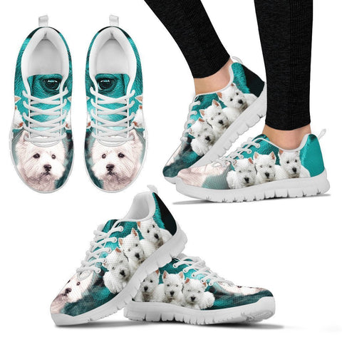 West Highland White Terrier On Deep Skyblue Print Sneakers For Women- Free Shipping-Paww-Printz-Merchandise
