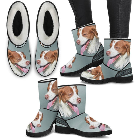 Brittany dog Print Faux Fur Boots For Women-Free Shipping-Paww-Printz-Merchandise