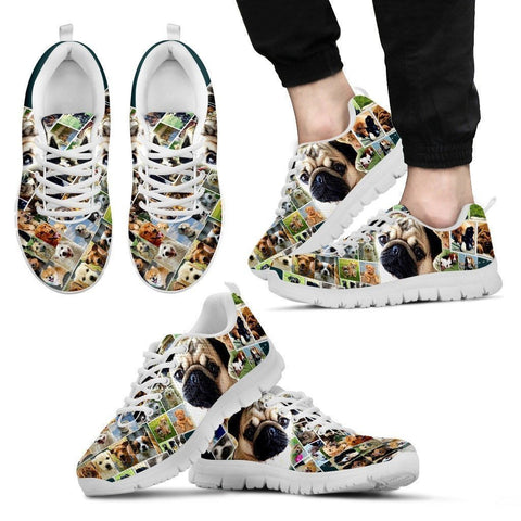 Lovely Pug Print-(Black/White) Running Shoes For Men-Express Shipping-Paww-Printz-Merchandise