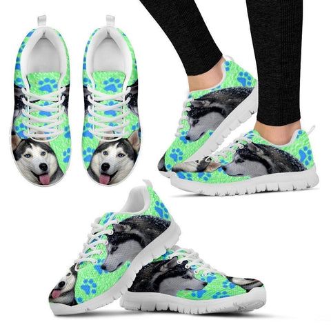 Siberian Husky Paws Print (Black/White) Running Shoes For Women-Free Shipping-Paww-Printz-Merchandise