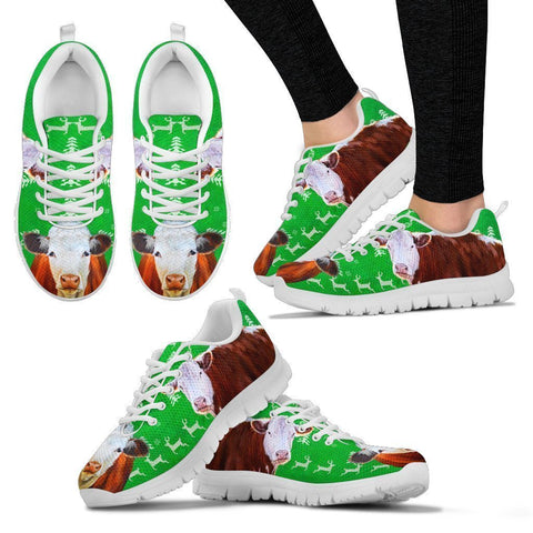 Hereford Cattle Cow Christmas Running Shoes For Women- Free Shipping-Paww-Printz-Merchandise