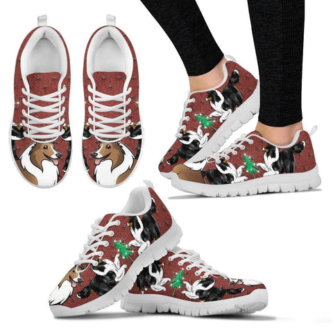 Shetland Sheepdog Print Christmas Running Shoes For Women-Free Shipping-Paww-Printz-Merchandise