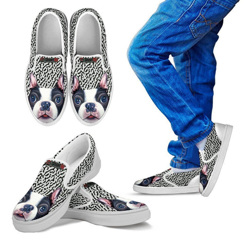 Cute Boston Terrier Print Slip Ons For Kids-Free Shipping-Paww-Printz-Merchandise