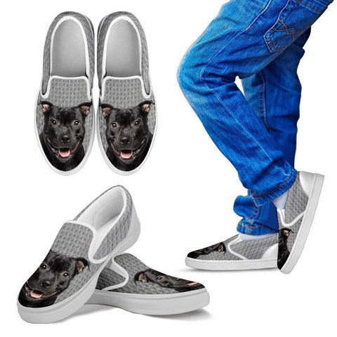 Staffordshire Bull Terrier Dog Print Slip Ons For Kids-Express Shipping-Paww-Printz-Merchandise