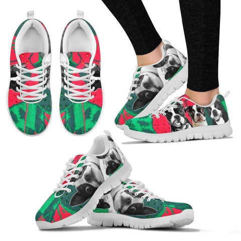 Boston Terrier Christmas Running Shoes For Women- Free Shipping-Paww-Printz-Merchandise