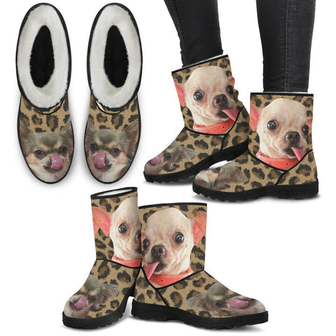 Chihuahua Print Faux Fur Boots For Women-Free Shipping-Paww-Printz-Merchandise