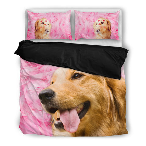 Valentine's Day Special Golden Retriever On Pink Print Bedding Set- Free Shipping