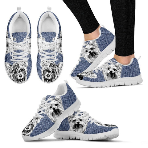Yorkshire Sketch Print (Black/White) Running Shoes For Women-Free Shipping-Paww-Printz-Merchandise