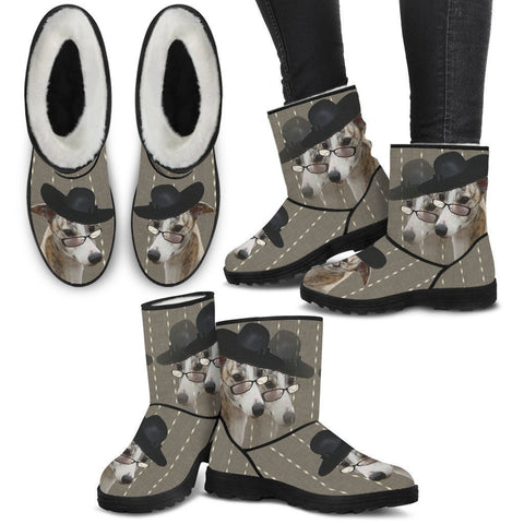 Whippet Print Faux Fur Boots For Women-Free Shipping-Paww-Printz-Merchandise