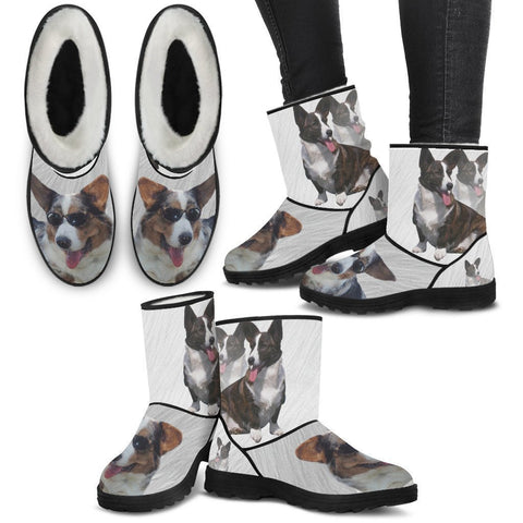 Cardigan Welsh Corgi Print Faux Fur Boots For Women-Free Shipping-Paww-Printz-Merchandise