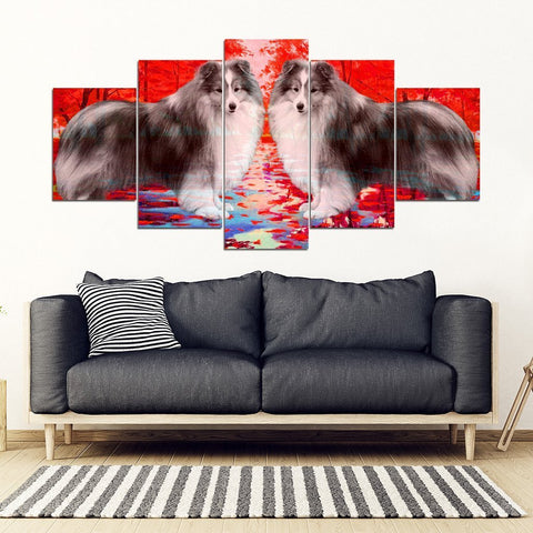Shetland Sheepdog Print 5 Piece Framed Canvas- Free Shipping-Paww-Printz-Merchandise