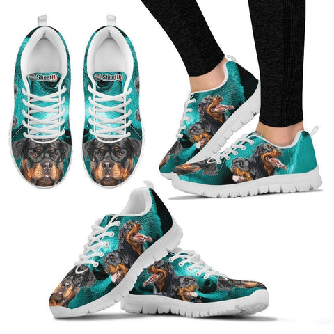 Rottweiler On Deep Skyblue Print Running Shoes For Women- Free Shipping-Paww-Printz-Merchandise