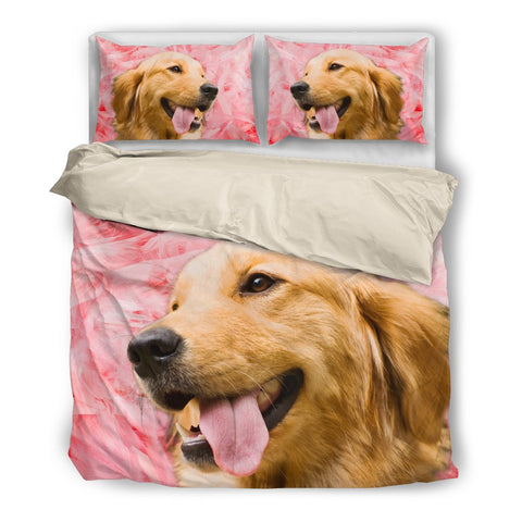 Valentine's Day Special Golden Retriever On Red Print Bedding Set- Free Shipping