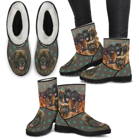 Leonberger Dog Print Faux Fur Boots For Women-Free Shipping-Paww-Printz-Merchandise