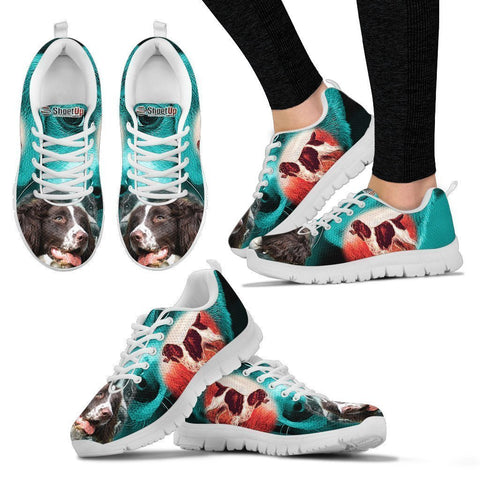 English Springer Spaniel On Deep Skyblue Print Running Shoes For Women- Free Shipping-Paww-Printz-Merchandise