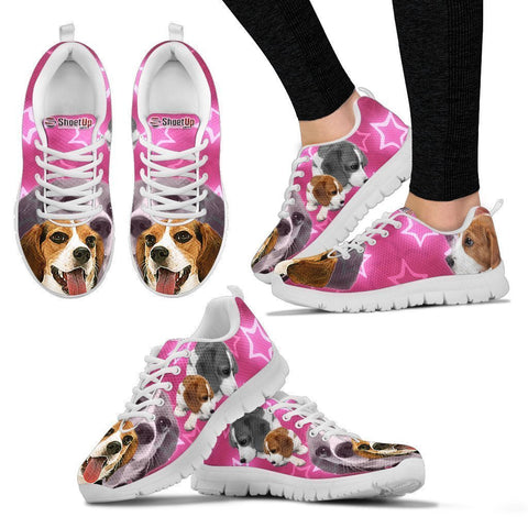 Beagle Dog On Pink Print Running Shoes For Women- Free Shipping-Paww-Printz-Merchandise
