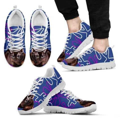 Burmese Cat Print (White/Black) Running Shoes For Men-Free Shipping-Paww-Printz-Merchandise
