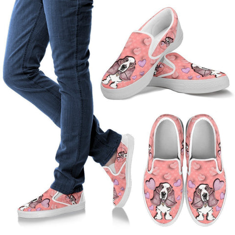 Valentine's Day Special-Basset Hound Print Slip Ons For Women-Free Shipping-Paww-Printz-Merchandise