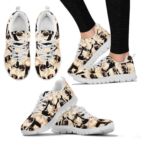 Pug Dog Pattern Print Running Shoes For Women (White)- Express Shipping-Paww-Printz-Merchandise