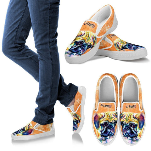 Pug Dog Neon Print Slip Ons For Women-Free Shipping-Paww-Printz-Merchandise