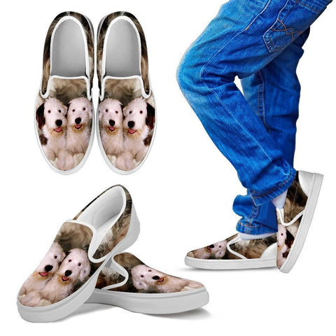 Old English Sheepdog Print Slip Ons For Kids- Express Shipping-Paww-Printz-Merchandise