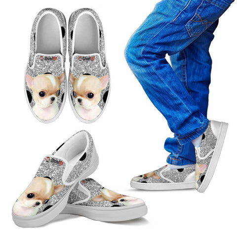Chihuahua Dog Silver Print Slip Ons For Kids-Free Shipping-Paww-Printz-Merchandise