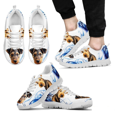 Airedale Terrier Print Sneakers For Men(White)- Free Shipping-Paww-Printz-Merchandise