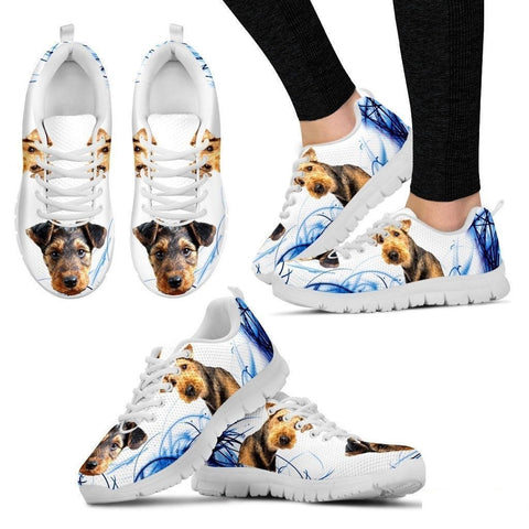 Airedale Terrier Print Sneakers For Women(White)- Free Shipping-Paww-Printz-Merchandise