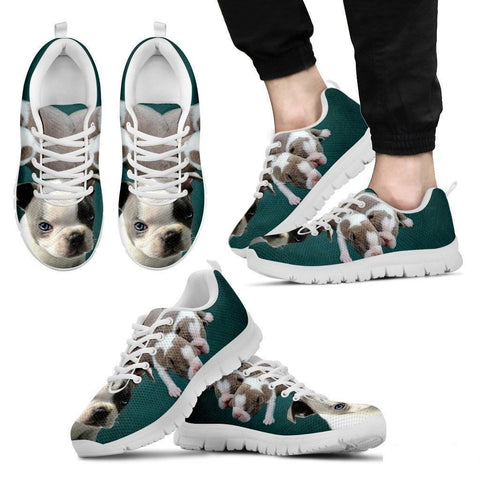 White & Grey Boston Terrier-Dog Running Shoes For Men-Free Shipping Limited Edition-Paww-Printz-Merchandise