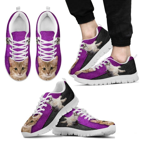 Somali Cat Print Sneakers With Purple Background For Men- Free Shipping-Paww-Printz-Merchandise