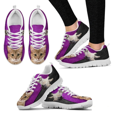Somali Cat Print Sneakers With Purple Background For Women- Free Shipping-Paww-Printz-Merchandise