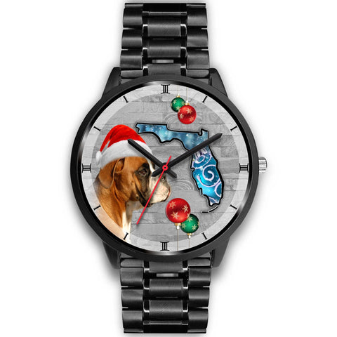 Boxer Dog On Christmas Florida Black Wrist Watch-Free Shipping