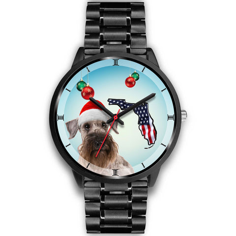 Cesky Terrier On Christmas Florida Black Wrist Watch-Free Shipping