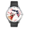 French Bulldog On Christmas Florida Silver Wrist Watch-Free Shipping