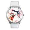 French Bulldog On Christmas Florida Silver Wrist Watch-Free Shipping