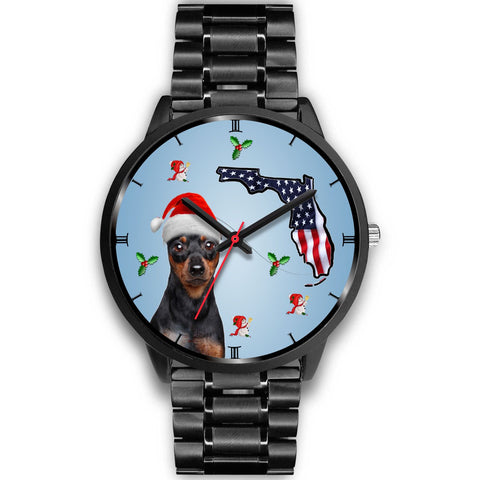 Miniature Pinscher On Christmas Florida Wrist Watch-Free Shipping