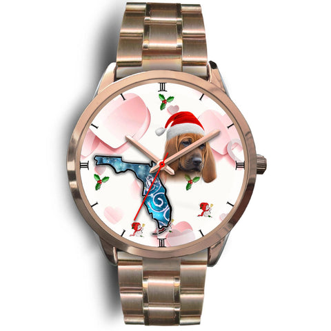 Redbone Coonhound On Christmas Florida Golden Wrist Watch-Free Shipping