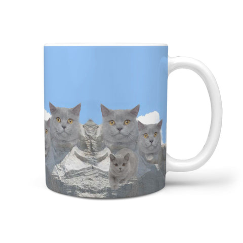 British Shorthair Cat Mount Rushmore Print 360 White Mug
