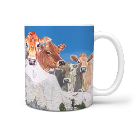 Cute Jersey Cattle (Cow) Mount Rushmore Print 360 White Mug