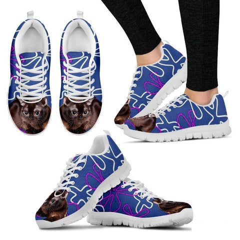 Burmese Cat Print (White/Black) Running Shoes For Women-Free Shipping-Paww-Printz-Merchandise