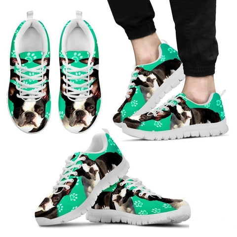 Boston Terrier Paws Print (Black/White) Running Shoes For Men-Free Shipping Limited Edition-Paww-Printz-Merchandise