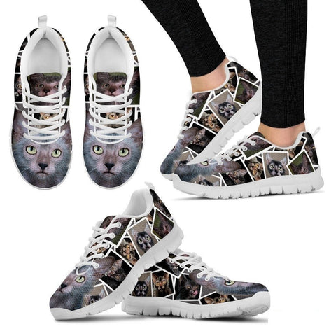 Lykoi Cat Print (White/Black) Running Shoes For Women-Free Shipping-Paww-Printz-Merchandise