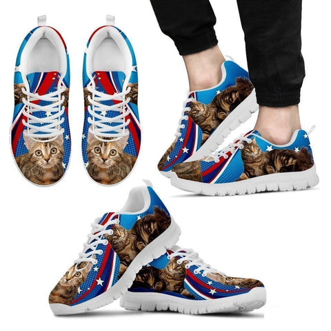 Manx Cat Print (White/Black) Running Shoes For Men-Free Shipping-Paww-Printz-Merchandise