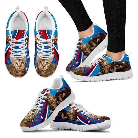 Manx Cat Print (White/Black) Running Shoes For Women-Free Shipping-Paww-Printz-Merchandise