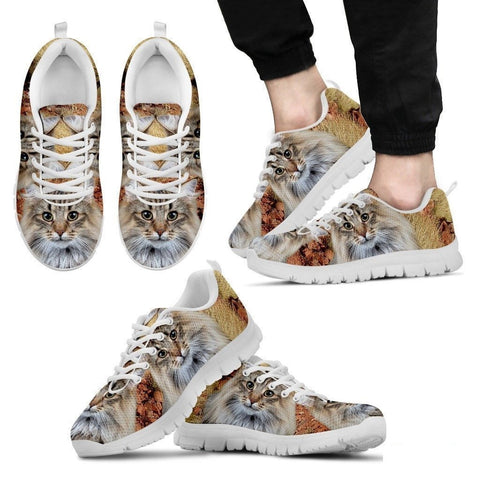 Norwegian Forest Cat Print (White/Black) Running Shoes For Men-Free Shipping-Paww-Printz-Merchandise