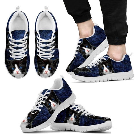 Ojos Azules Cat (Black/White) Running Shoes For Men-Free Shipping Limited Edition-Paww-Printz-Merchandise