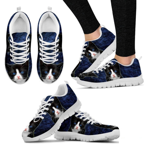 Ojos Azules Cat (Black/White) Running Shoes For Women-Free Shipping-Paww-Printz-Merchandise