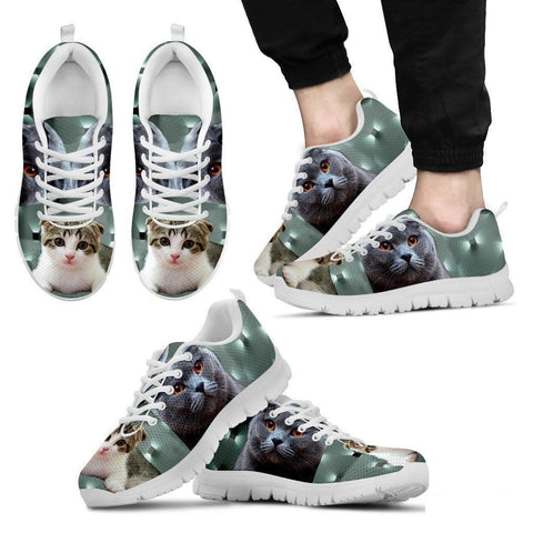 Scottish Fold Cat Print (White/Black) Running Shoes For Men-Free Shipping-Paww-Printz-Merchandise
