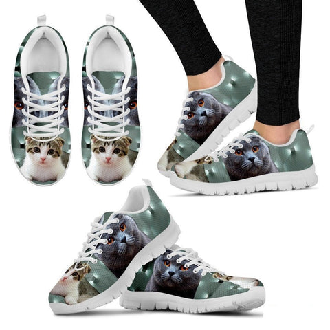 Scottish Fold Cat Print (White/Black) Running Shoes For Women-Free Shipping-Paww-Printz-Merchandise